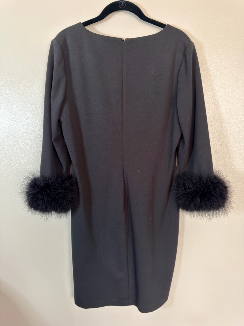 Calvin Klein Black Long-Sleeve Dress with Feather Cuffs - Picture 4 of 7
